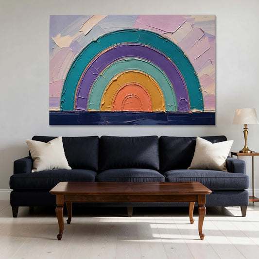 Modern Teal Abstract Nested Arches - Canvas Wall Art - Sofa - 60x40