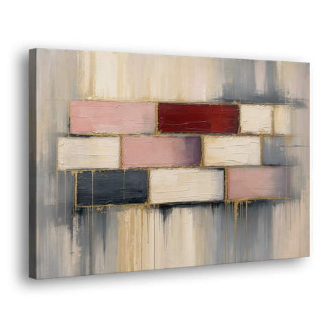 Modern Textured Wall Art of Blush and Crimson Stones - Canvas Wall Art - Side