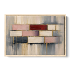 Modern Textured Wall Art of Blush and Crimson Stones - Oak Framed Canvas Wall Art - Front