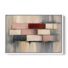 Modern Textured Wall Art of Blush and Crimson Stones - White Framed Canvas Wall Art - Front