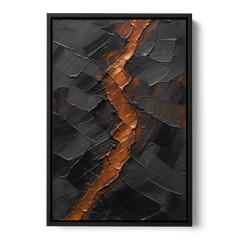 Molten Copper Fissure in Black and Copper - Black Framed Canvas Wall Art - Front