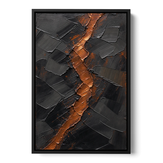 Molten Copper Fissure in Black and Copper - Black Framed Canvas Wall Art - Front