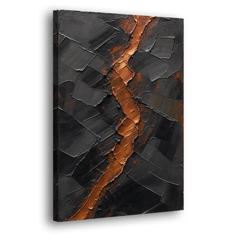 Molten Copper Fissure in Black and Copper - Canvas Wall Art - Side