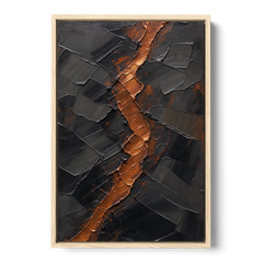 Molten Copper Fissure in Black and Copper - Oak Framed Canvas Wall Art - Front