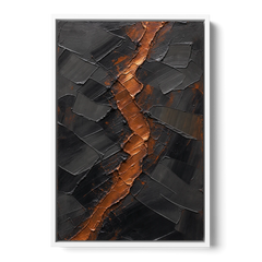 Molten Copper Fissure in Black and Copper - White Framed Canvas Wall Art - Front