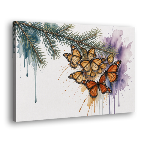 Monarch Butterfly Canvas of a Winter Fir Cluster - Canvas Wall Art - Side