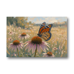 Monarch Butterfly Painting on a Purple Coneflower - Canvas Wall Art - Front