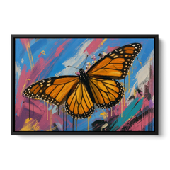 Monarch Butterfly Wall Art with Dripping Wings - Black Framed Canvas Wall Art - Front