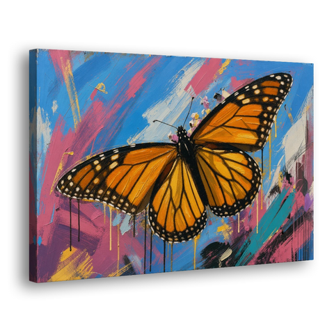 Monarch Butterfly Wall Art with Dripping Wings - Canvas Wall Art - Side