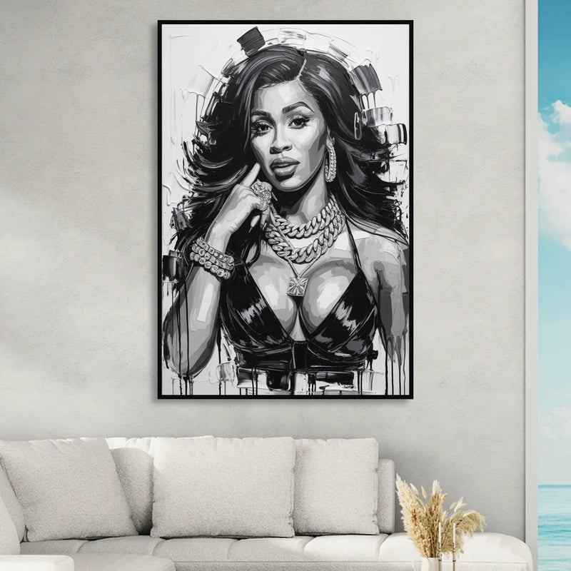 Money Move Living Room - Black Canvas Wall Art