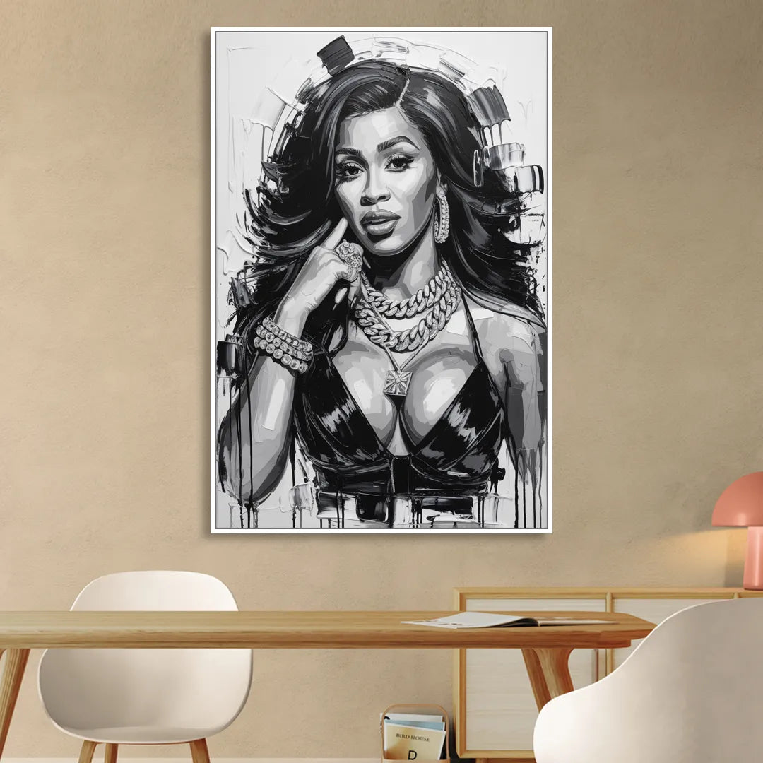 Money Move Living Room - White Canvas Wall Art