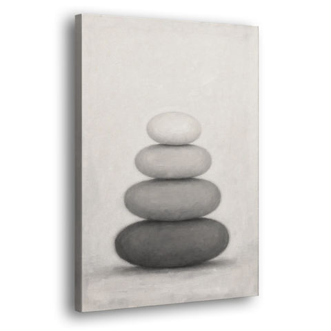 Monochrome Abstract Painting of Stacked Ovals - Canvas Wall Art