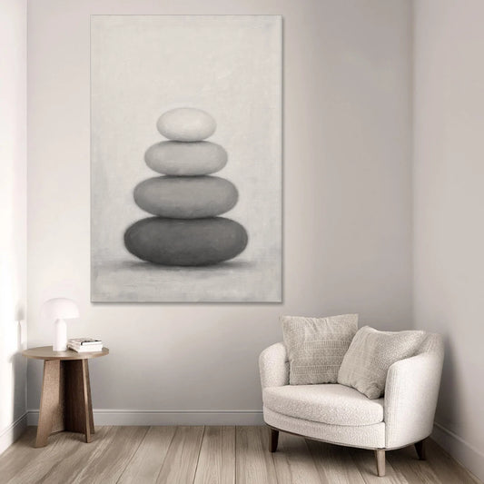 Monochrome Abstract Painting of Stacked Ovals - Canvas Wall Art - Sofa - 40x60