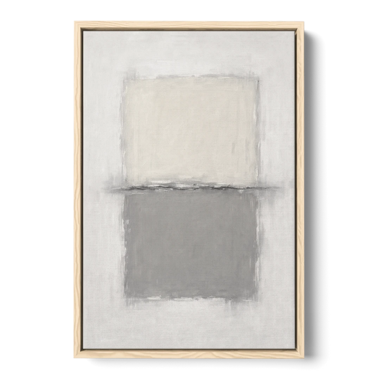 Monochrome Abstract Wall Art with a Charcoal Seam - Oak Framed Canvas Wall Art - Front