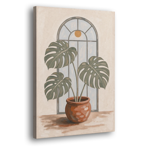 Monstera Wall Art Under the Arched Window - Canvas Wall Art - Side