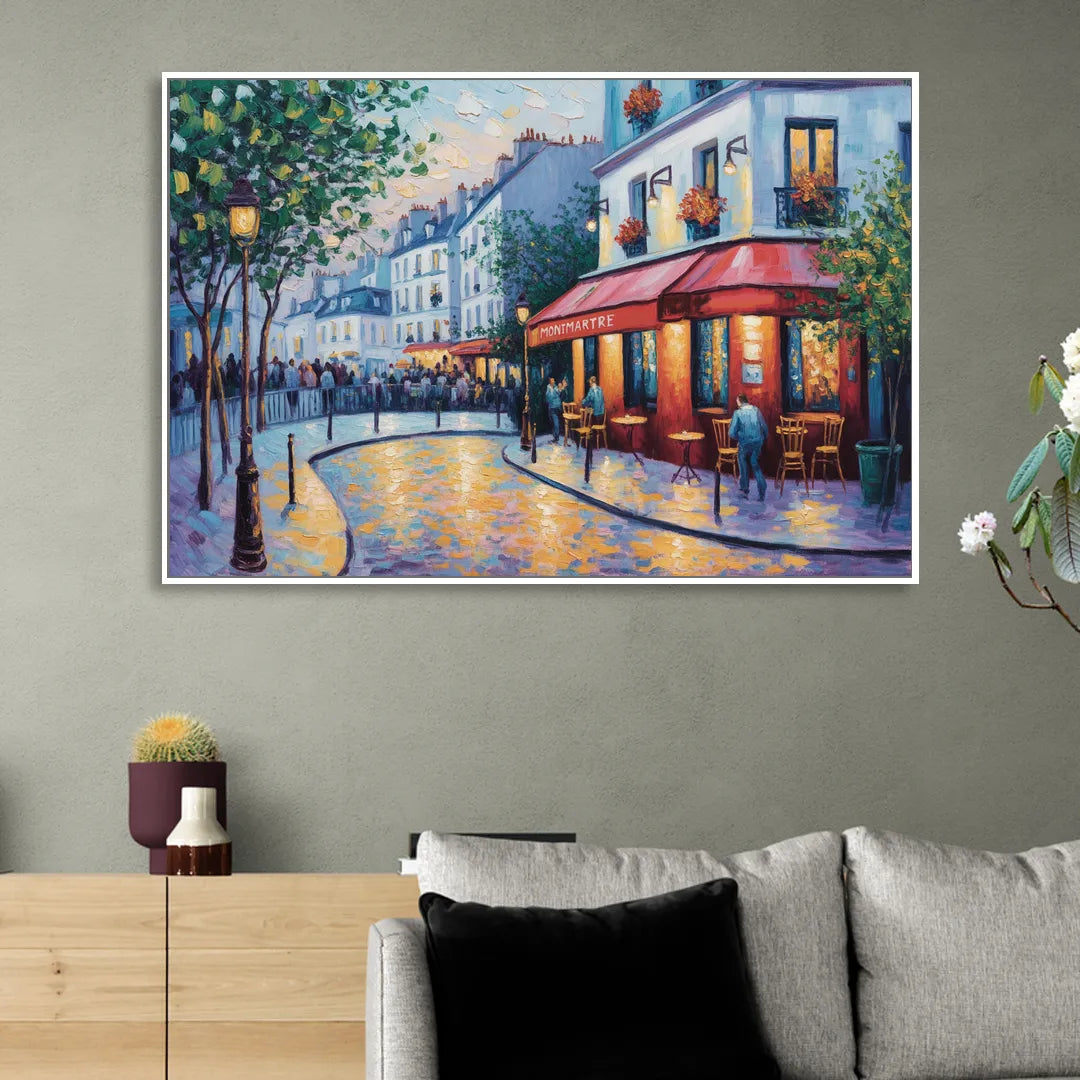 Montmartre Moments Living Room - White Canvas Wall Art