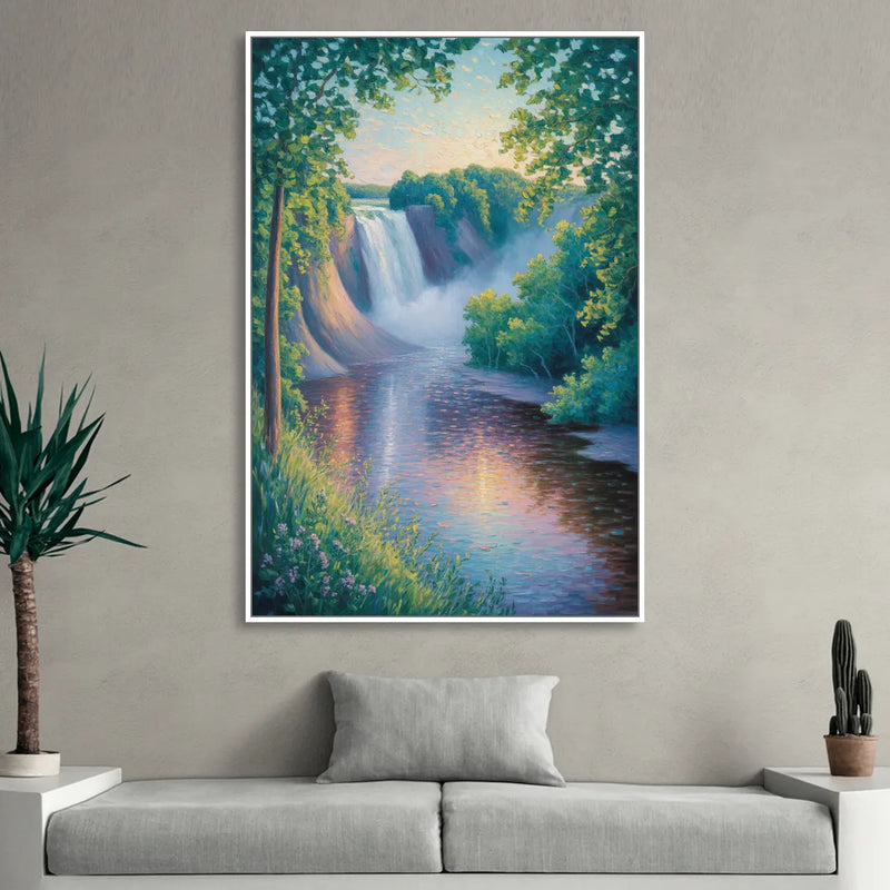 Montmorency Falls Panorama Sitting Room - White Canvas Wall Art