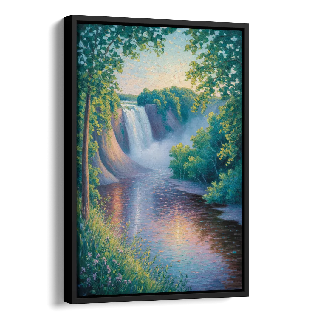 Montmorency Falls Panorama Side - Black Canvas Wall Art