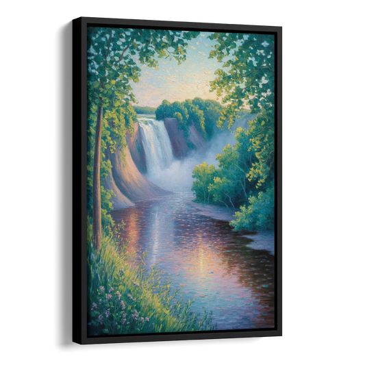 Montmorency Falls Panorama Side - Black Canvas Wall Art