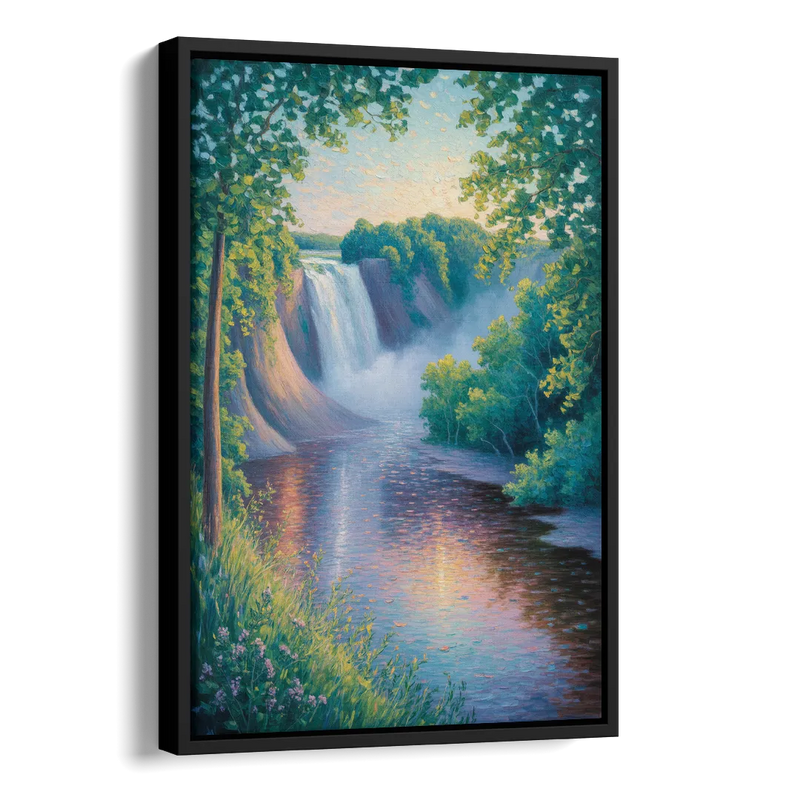 Montmorency Falls Panorama Side - Black Canvas Wall Art