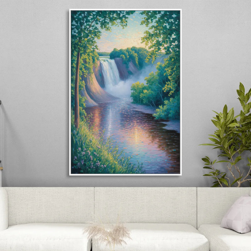 Montmorency Falls Panorama Living Room - White Canvas Wall Art