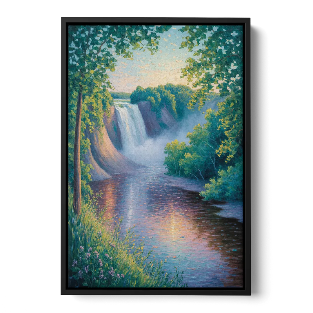 Montmorency Falls Panorama Front - Black Canvas Wall Art