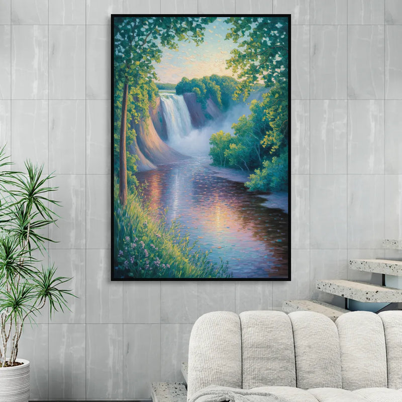 Montmorency Falls Panorama Living Room - Black Canvas Wall Art