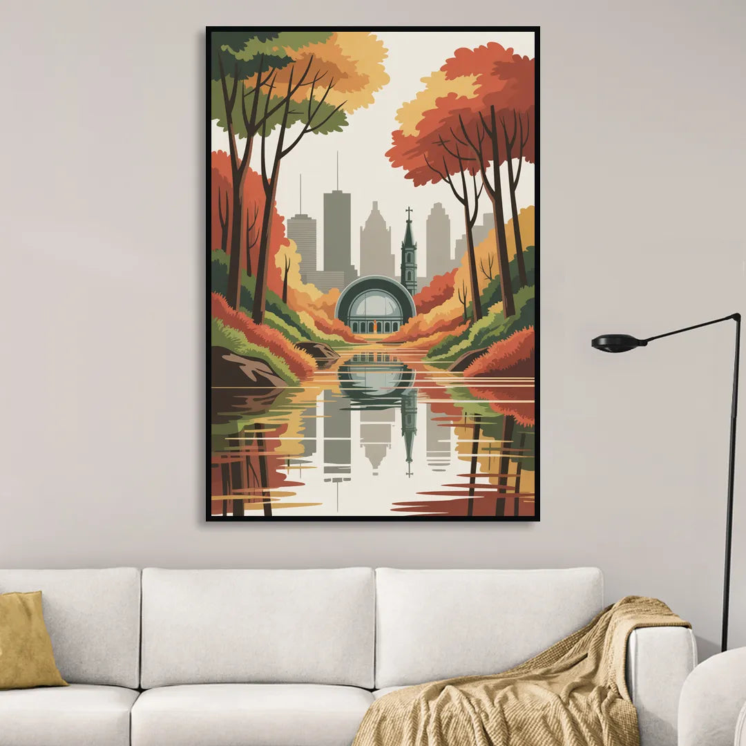 Montreal Autumn Foliage Living Room - Black Canvas Wall Art