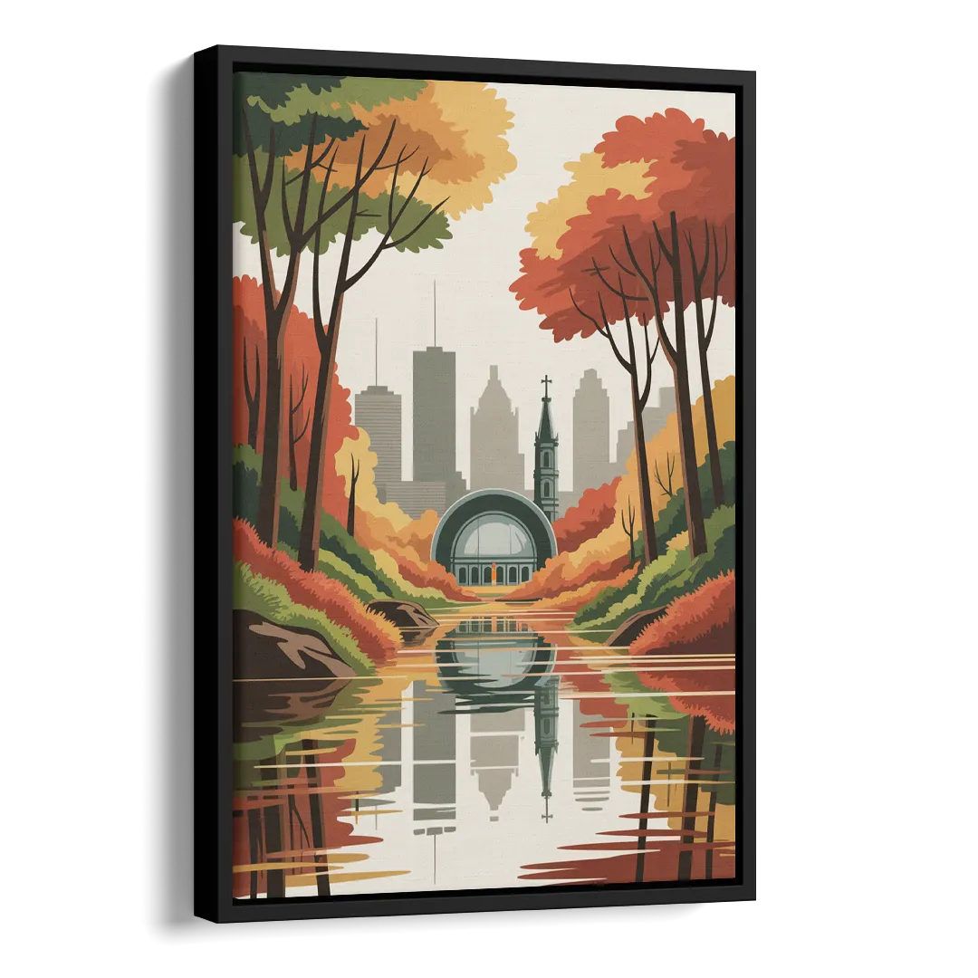 Montreal Autumn Foliage Side - Black Canvas Wall Art