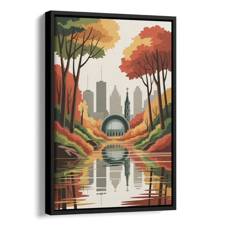 Montreal Autumn Foliage Side - Black Canvas Wall Art