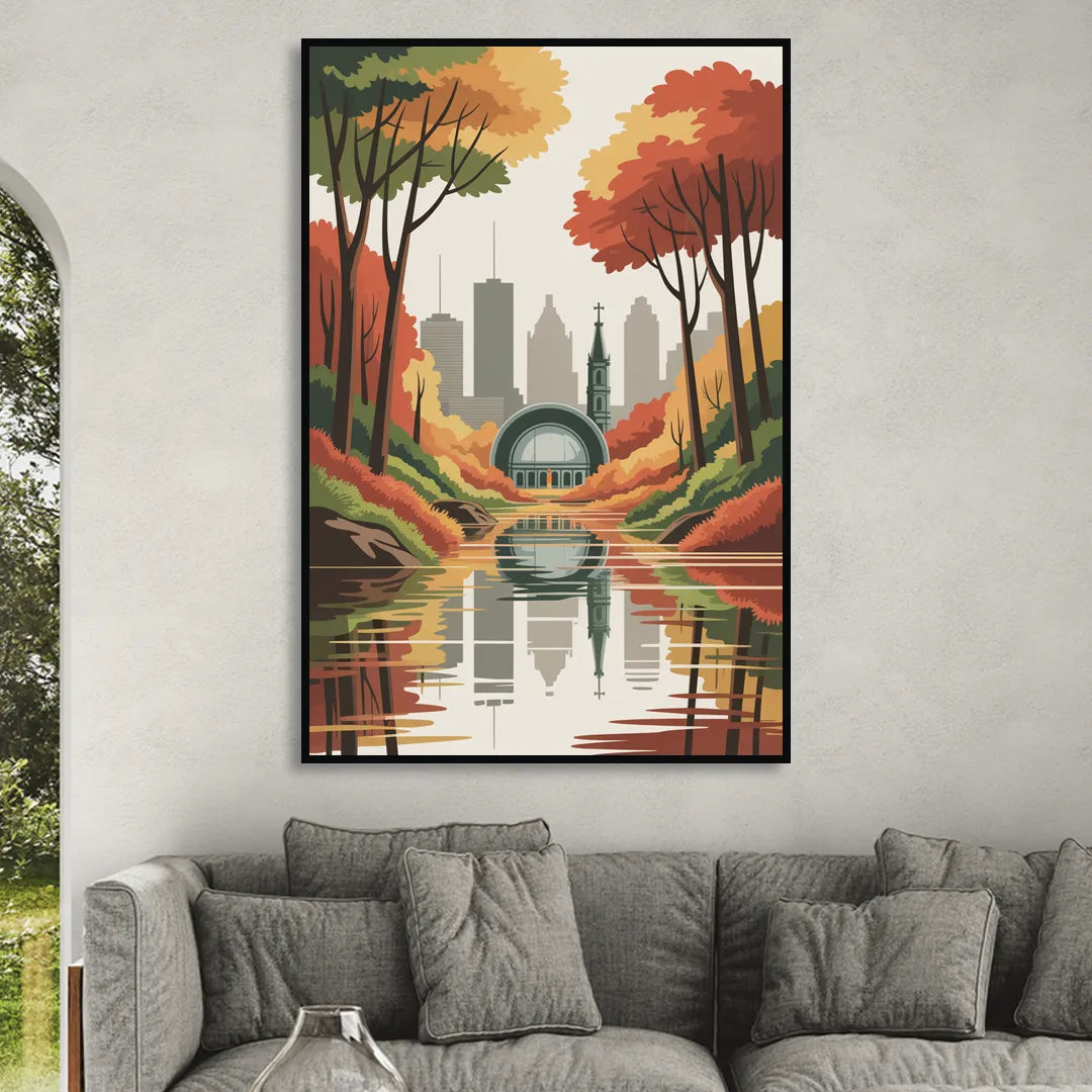 Montreal Autumn Foliage Sitting Room - Black Canvas Wall Art