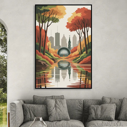 Montreal Autumn Foliage Sitting Room - Black Canvas Wall Art