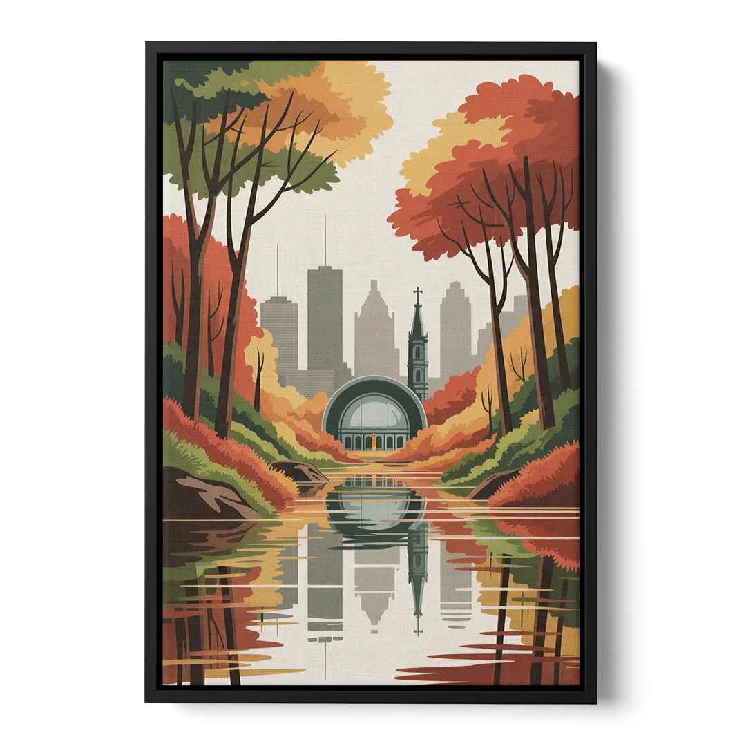 Montreal Autumn Foliage Front - Black Canvas Wall Art