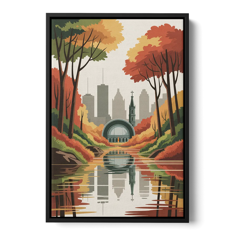 Montreal Autumn Foliage Front - Black Canvas Wall Art