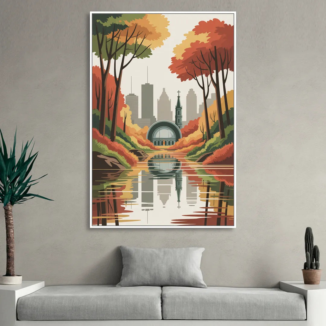 Montreal Autumn Foliage Living Room - White Canvas Wall Art