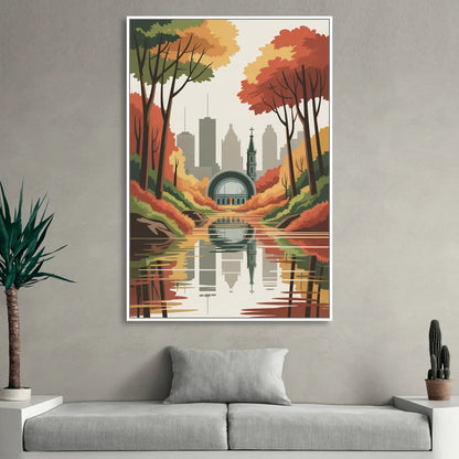 Montreal Autumn Foliage Living Room - White Canvas Wall Art