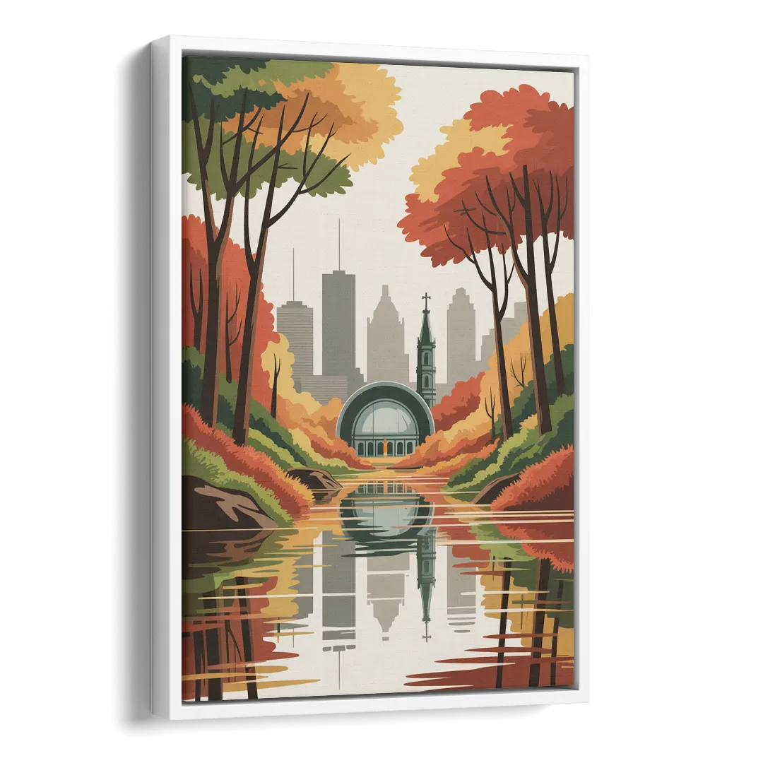 Montreal Autumn Foliage Side - White Canvas Wall Art