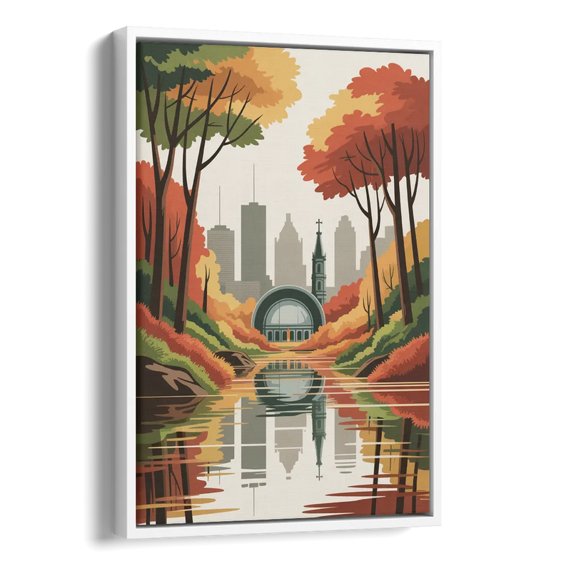 Montreal Autumn Foliage Side - White Canvas Wall Art