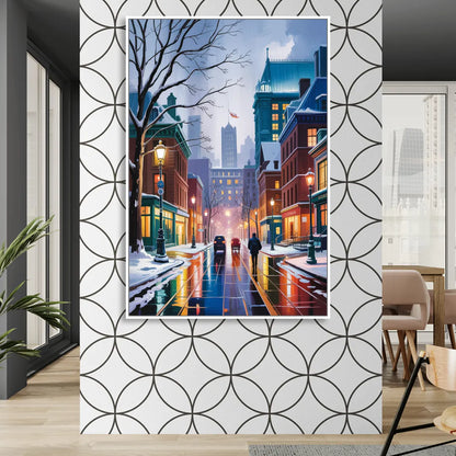 Montreal City in Winter Sitting Room - White Canvas Wall Art