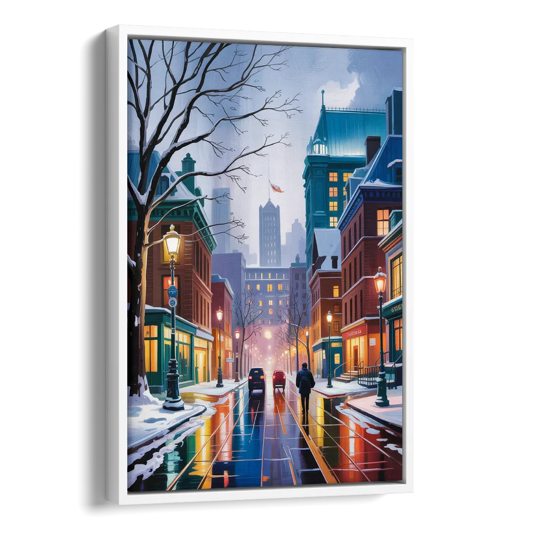 Montreal City in Winter Side - White Canvas Wall Art