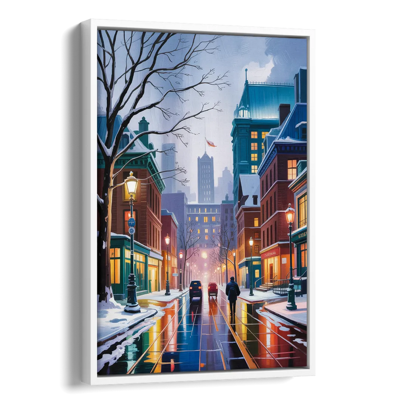 Montreal City in Winter Side - White Canvas Wall Art