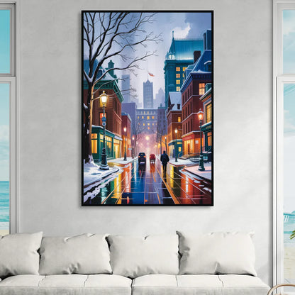 Montreal City in Winter Sitting Room - Black Canvas Wall Art