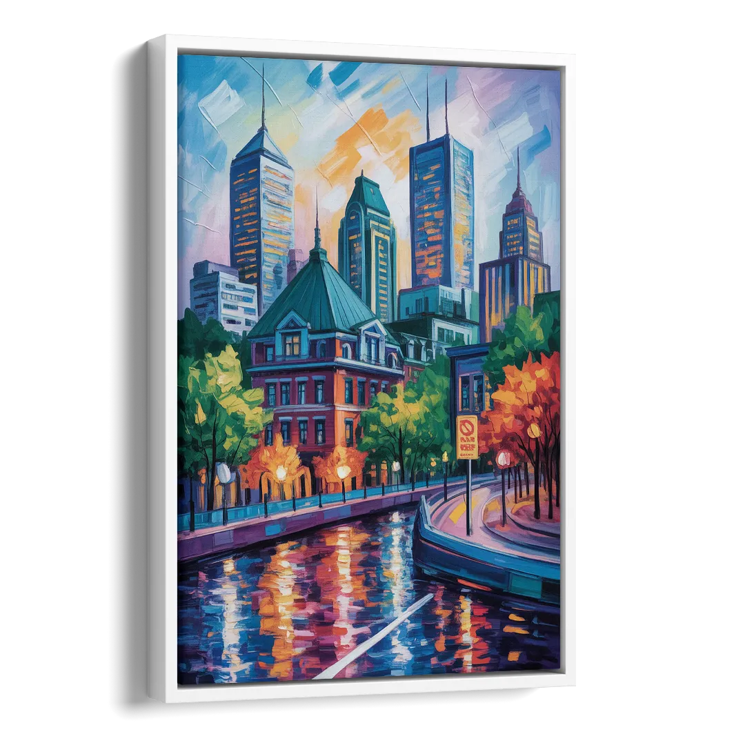 Montreal Cityscape Side - White Canvas Wall Art