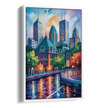 Montreal Cityscape Side - White Canvas Wall Art