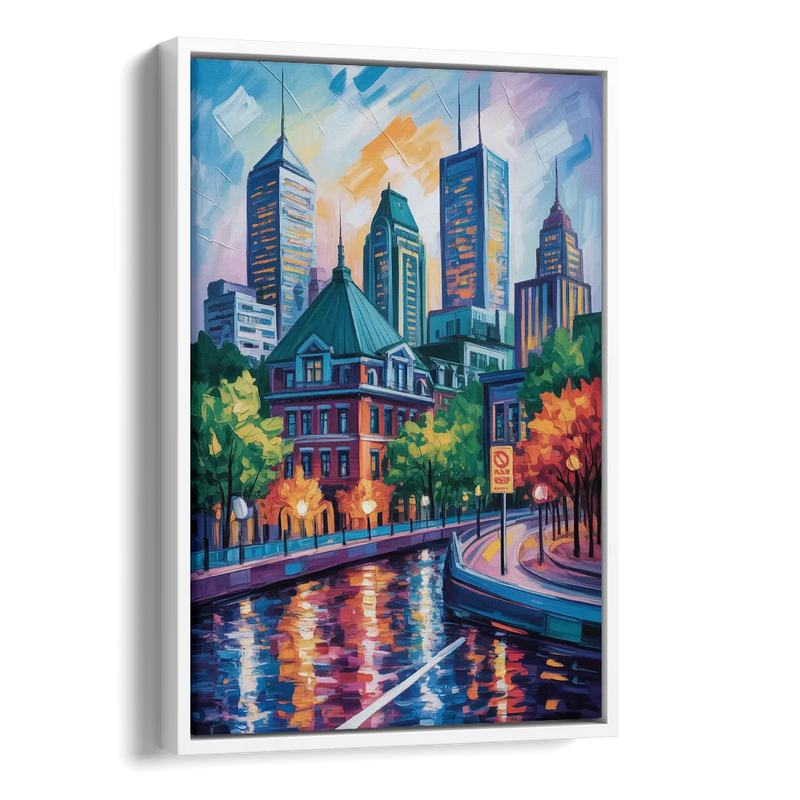 Montreal Cityscape Side - White Canvas Wall Art