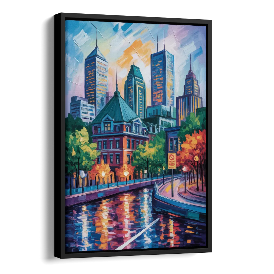 Montreal Cityscape Side - Black Canvas Wall Art