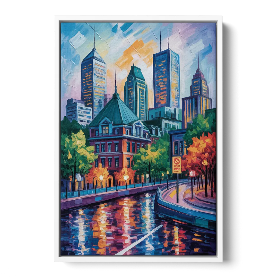 Montreal Cityscape Front - White Canvas Wall Art