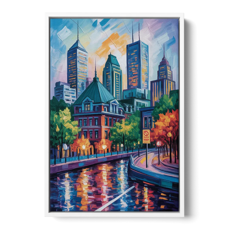 Montreal Cityscape Front - White Canvas Wall Art