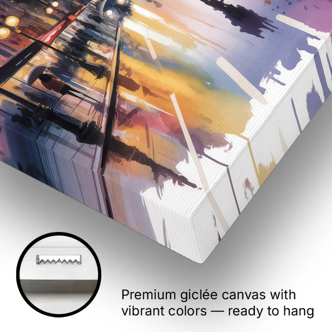 Montreal Evening Street Lights - Canvas Wall Art - Gallery Wrap Corner