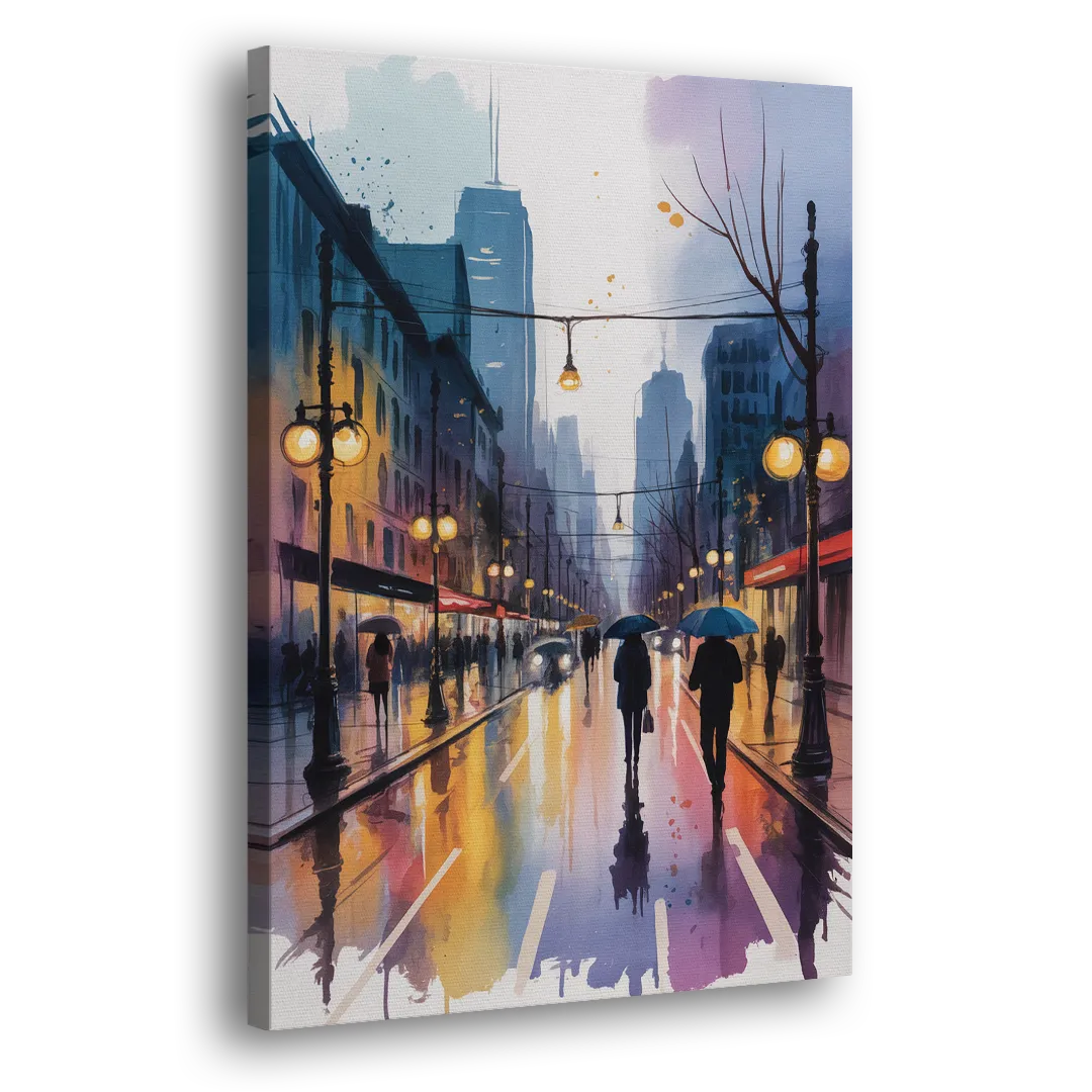 Montreal Evening Street Lights Side - Canvas Wall Art